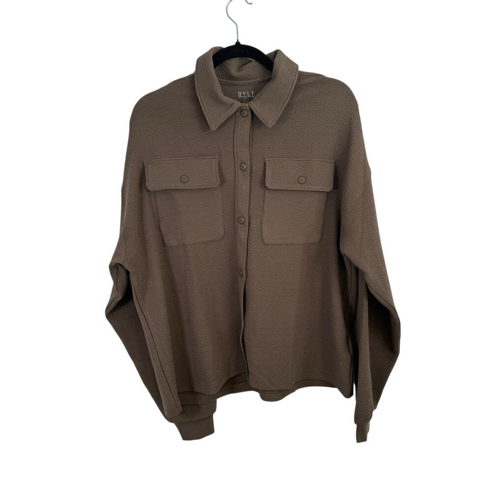 BYLT Basics Serene Shacket Dark Taupe Brown Casual Button Front Womens Large
